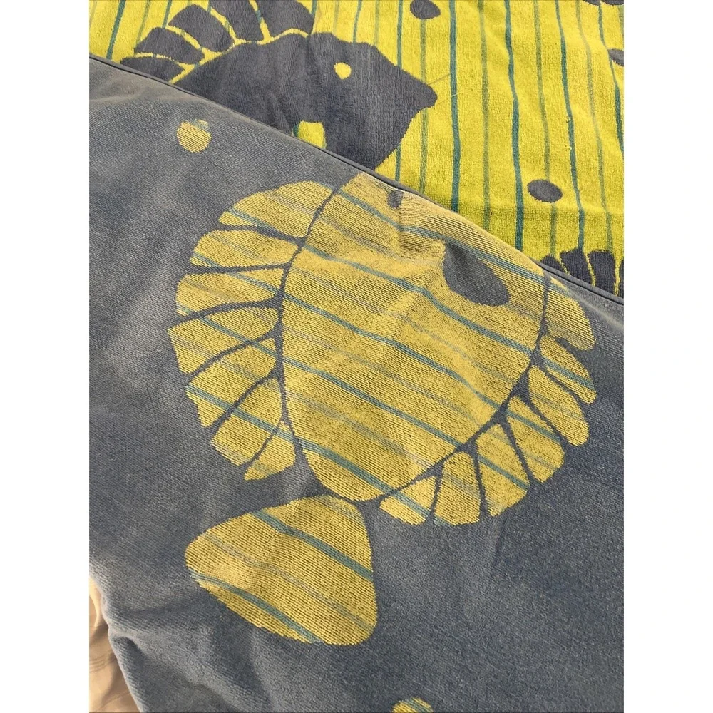 Palm Cove Beach Towel 100% Cotton Fish Motif Yellow Blue Made In Egypt